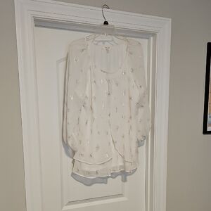 Cream Ruffled Long Sleeve Blouse